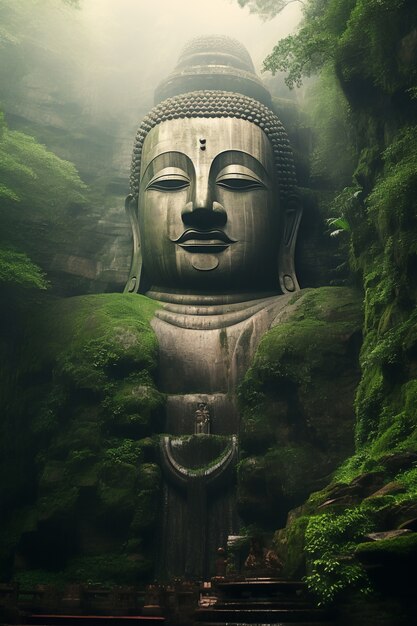 Statua di Buddha scolpita in montagna
