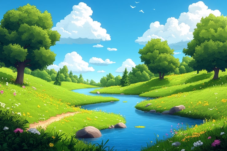 Foto gratuito stile d'arte digitale fiume e paesaggio naturale