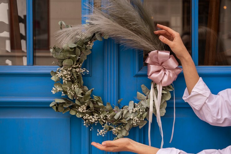 Foto gratuito stile di vita della persona che decora la porta d'ingresso