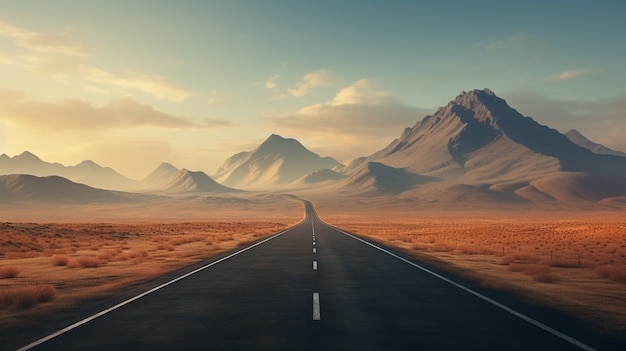 Strada del deserto fotorealista minimalista