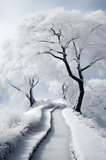 Strada invernale fotorealista minimalista