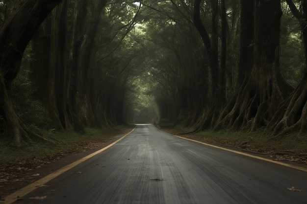 Strada vuota in un'atmosfera buia