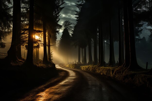 Strada vuota in un'atmosfera buia