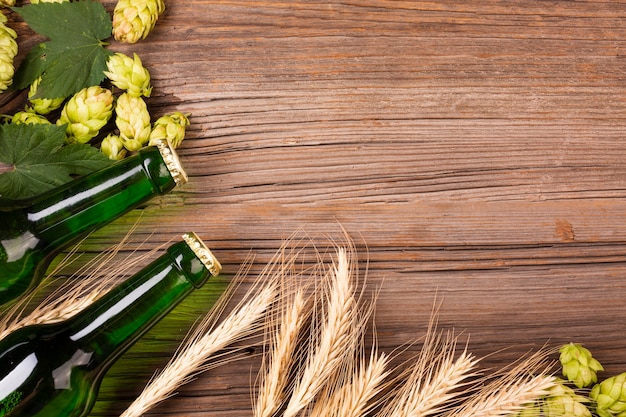 Struttura e grano delle bottiglie di birra con lo spazio della copia