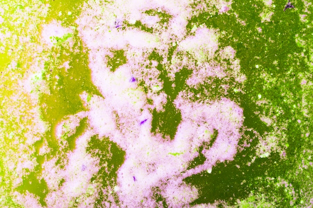 Superficie di schiuma rosa sull&#39;acqua verde