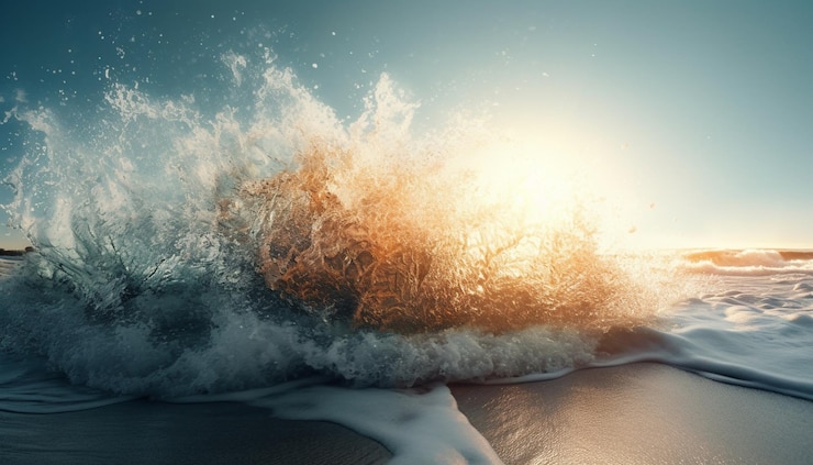 Foto gratuito surf al tramonto che schizza sul bordo di acque idilliache generate dall'intelligenza artificiale