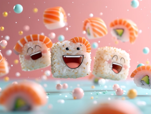 Sushi 3D carino con la faccia