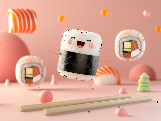 Sushi 3D carino con la faccia