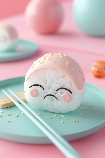 Sushi 3D carino con la faccia