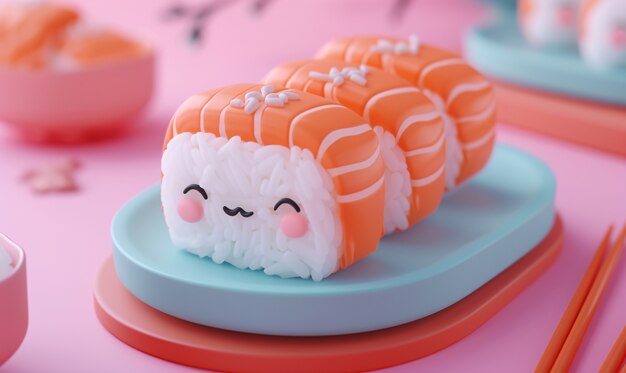 Sushi 3D carino con la faccia