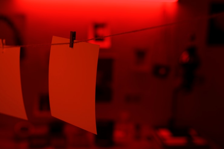 Foto gratuito sviluppo di fotografie in un concetto di camera oscura