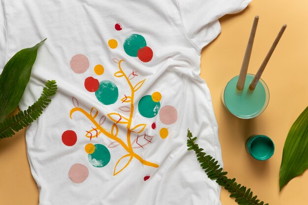 T-shirt bianca semplice con disegno dipinto a mano