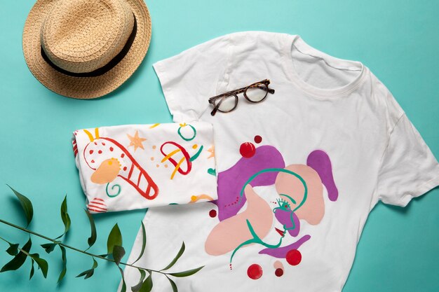 T-shirt bianca semplice con disegno dipinto a mano