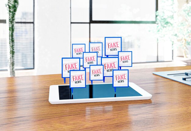 Tablet sul tavolo con fake news