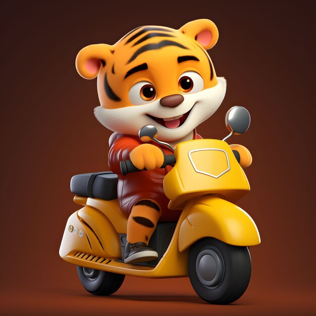 Taglia la tigre sullo scooter giallo