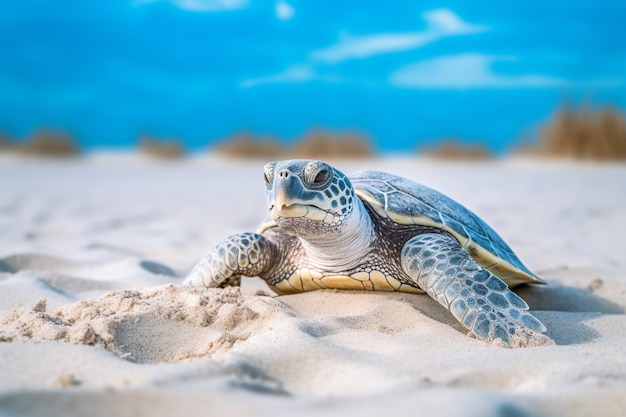 Tartaruga sulla spiaggia a piedi