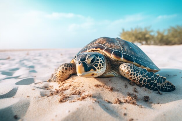 Tartaruga sulla spiaggia a piedi