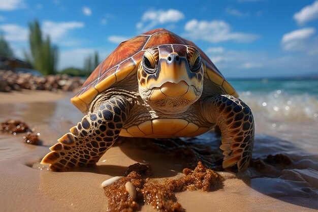 tartaruga sullo sfondo della spiaggia