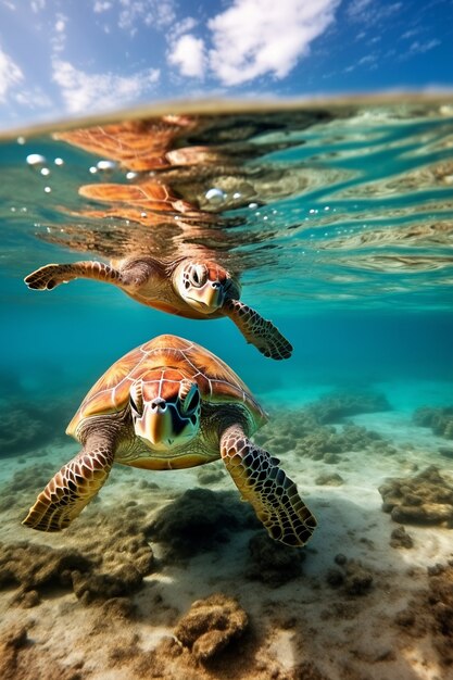 Tartarughe che nuotano nell'oceano