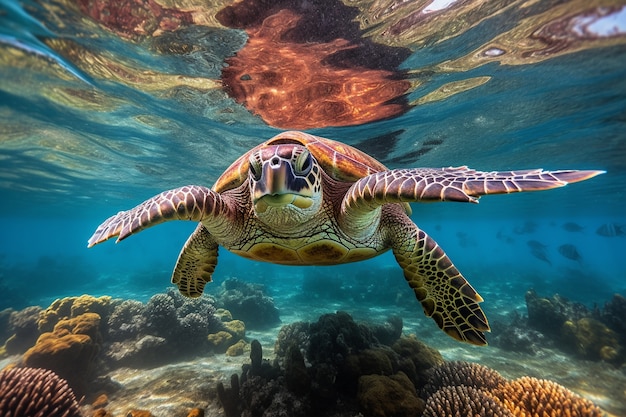 Tartarughe che nuotano nell'oceano