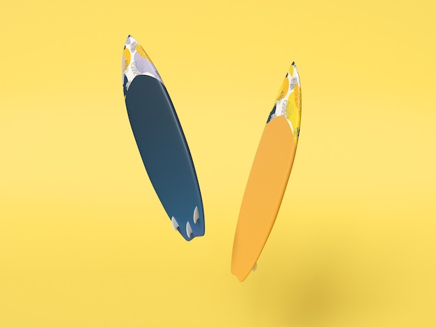 Tavola da surf moderna su sfondo giallo isolato. Concetto di sport acquatici.