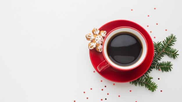 Tazza di caffè vista dall'alto con spazio di copia