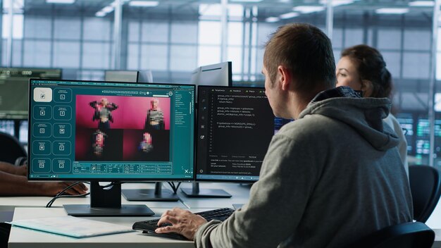 Tecnico nel centro dati che costruisce un generatore di AI da testo a immagine