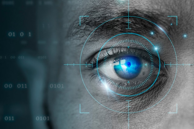 Tecnologia di biometria retinica con remix digitale dell'occhio dell'uomo