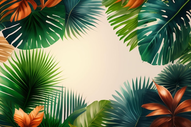 Telaio con foglie tropicali su sfondo bianco illustrazione vettoriale