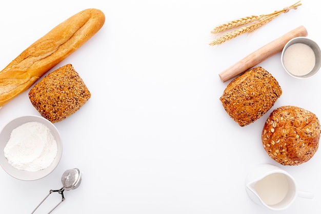 Telaio di varietà di pane al forno con spazio di copia