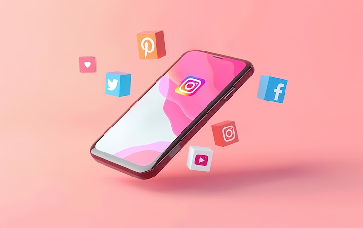 Foto gratuito telefone realistico in studio concetto di social media