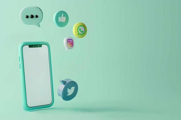Foto gratuito telefone realistico in studio concetto di social media