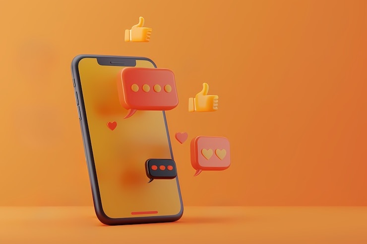 Foto gratuito telefone realistico in studio concetto di social media