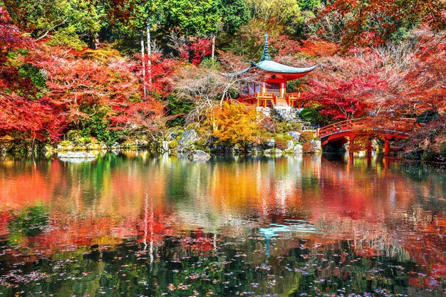 Tempio Daigoji in autunno, Kyoto. Stagioni autunnali del Giappone.