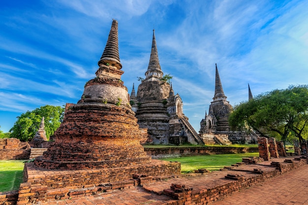 Tempio di Wat Phra Si Sanphet nel parco storico di Ayutthaya, provincia di Ayutthaya, Thailandia. Patrimonio mondiale dell'UNESCO.