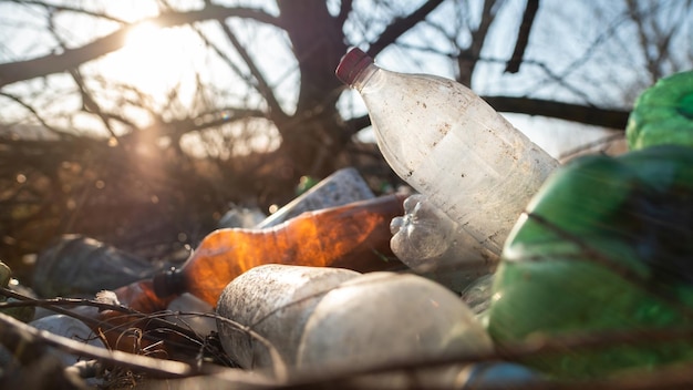 Terreno disseminato di bottiglie di plastica