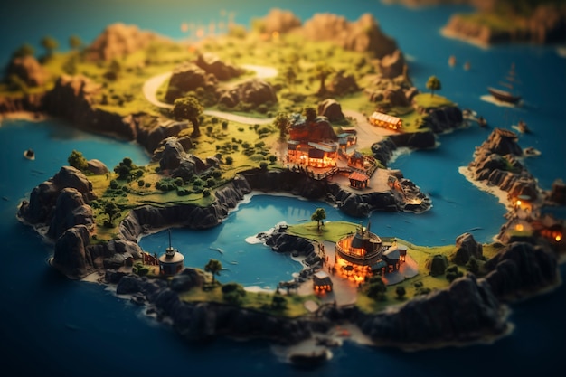 Tilt shift paesaggio fantasy medievale