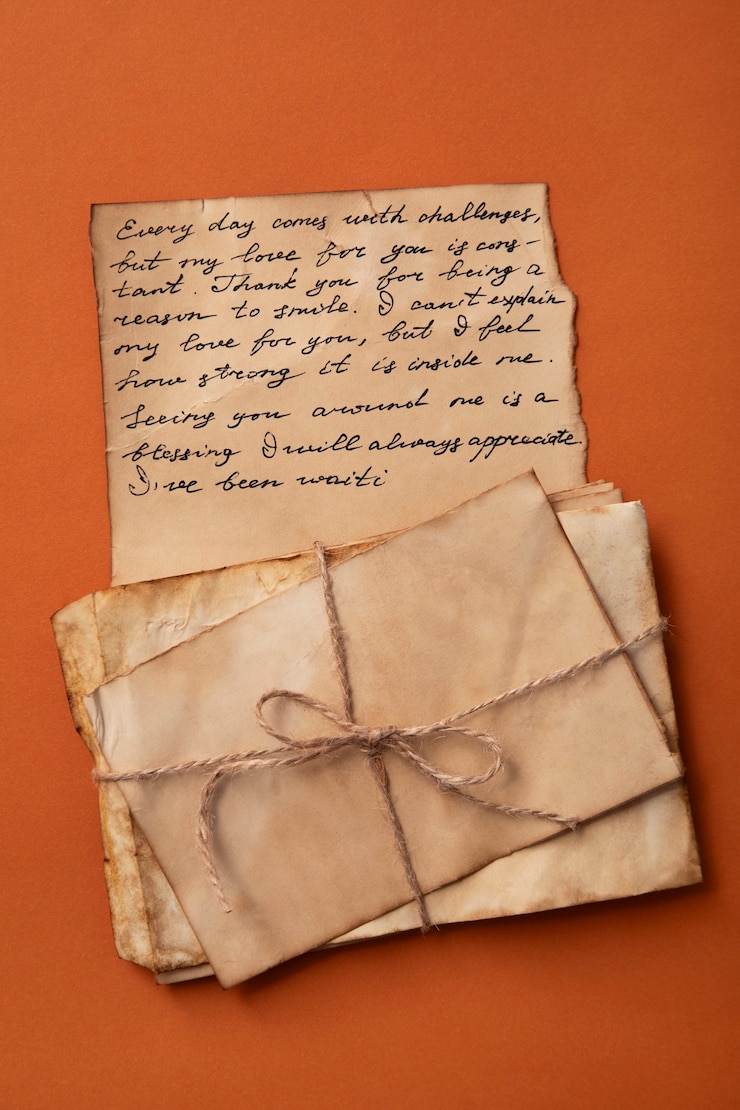 Foto gratuito top view arrangiamento di lettere d'amore
