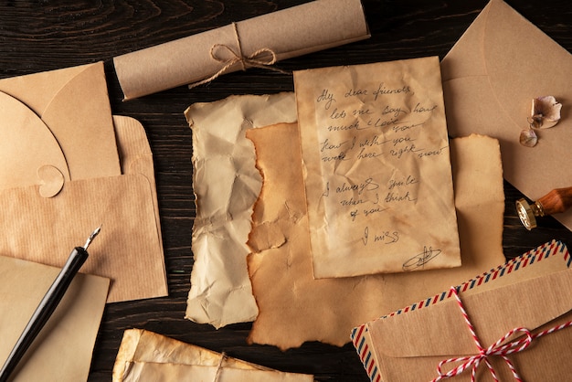 Top view arrangiamento di lettere d'amore