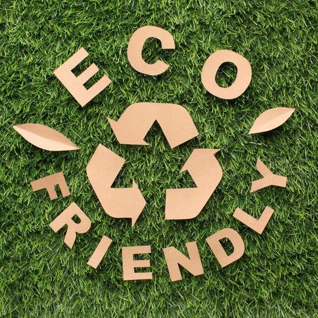 Top view eco-friendly e segno di riciclaggio
