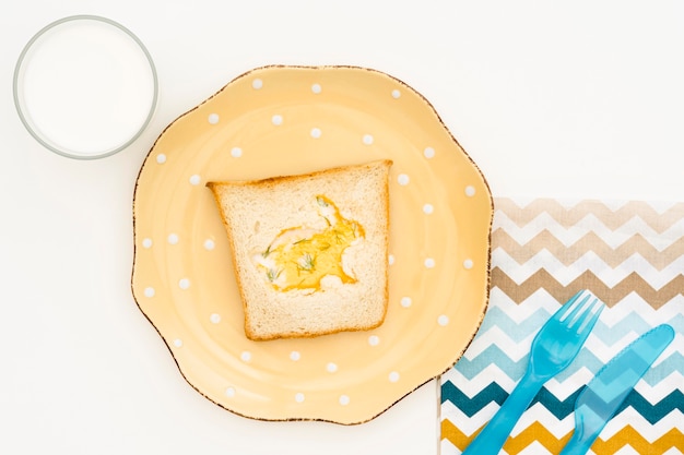 Top view plate with toast for baby