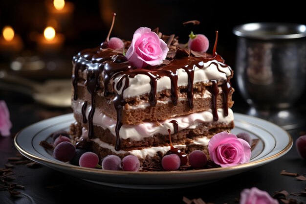 torta al cioccolato con carta da parati al crema