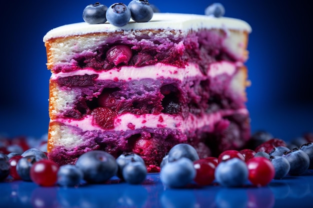 Torta di mirtilli a fette torta gustosa con strati e crema