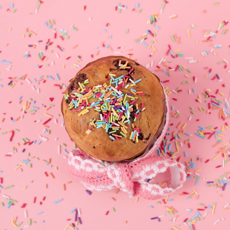 Foto gratuito torta di pasqua con spruzza brillante sul tavolo