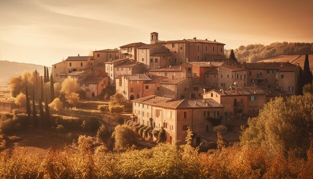 Tramonto su antiche rovine tranquillo paesaggio africano generato dall'intelligenza artificiale