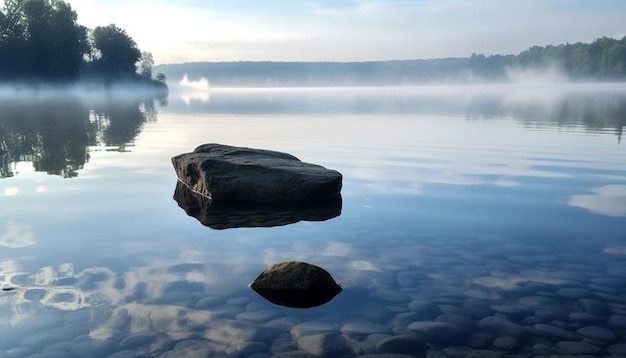 Tramonto tranquillo che si riflette sulla superficie del lago di montagna generato dall'intelligenza artificiale