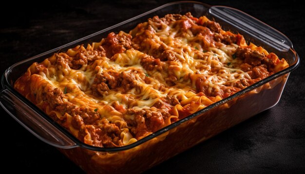 Trancio di lasagna al forno con verdure di carne e formaggio generato da AI