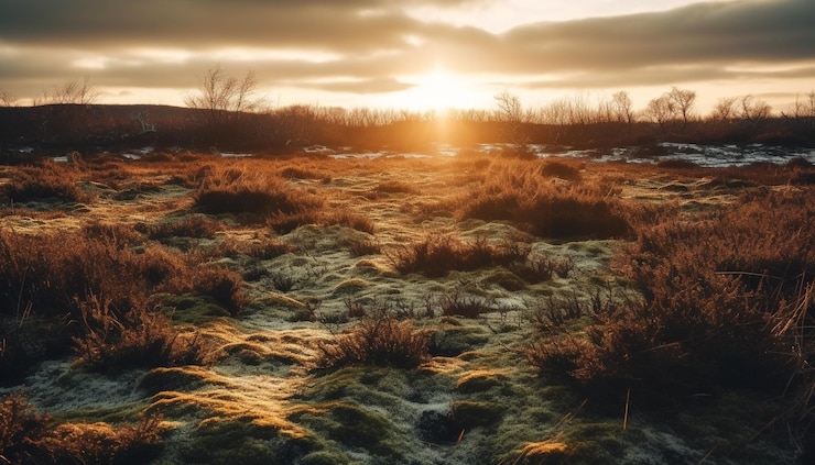 Foto gratuito tranquilla bellezza della natura del prato al tramonto in più colori generati dall'intelligenza artificiale