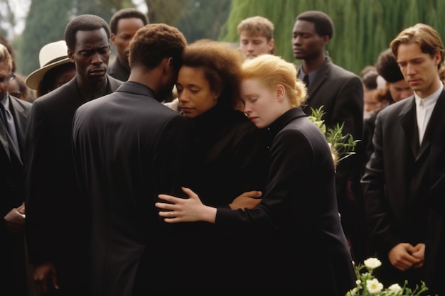Triste famiglia in lutto al funerale