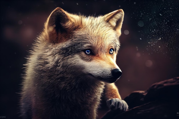 Triste lupo bambino nella foresta in attesa all'aperto generativo ai